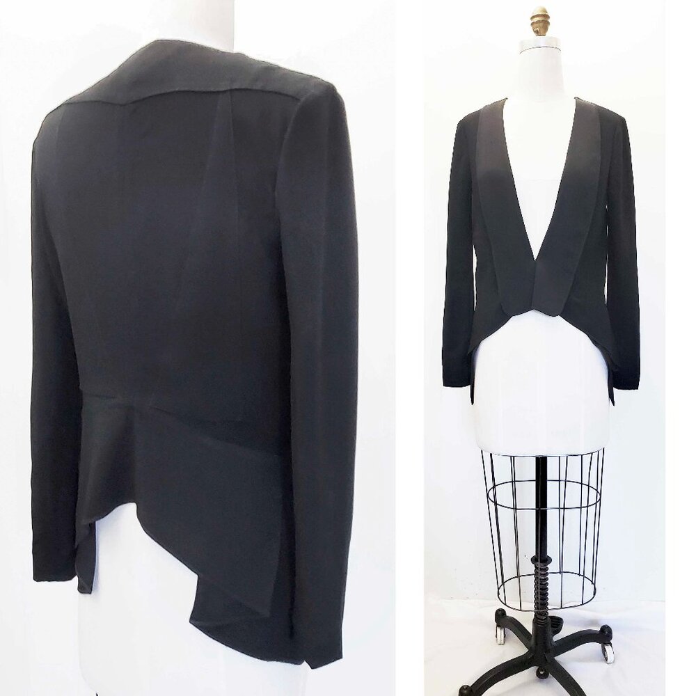 BCBG MAX AZRIA RUNWAY Womens Black Avant Garde Tuxedo Jacket Blazer